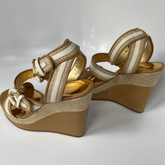 Coach Maralee Wedge Platform Raffia Tan/White  Sz 6B New - Picture 12 of 16